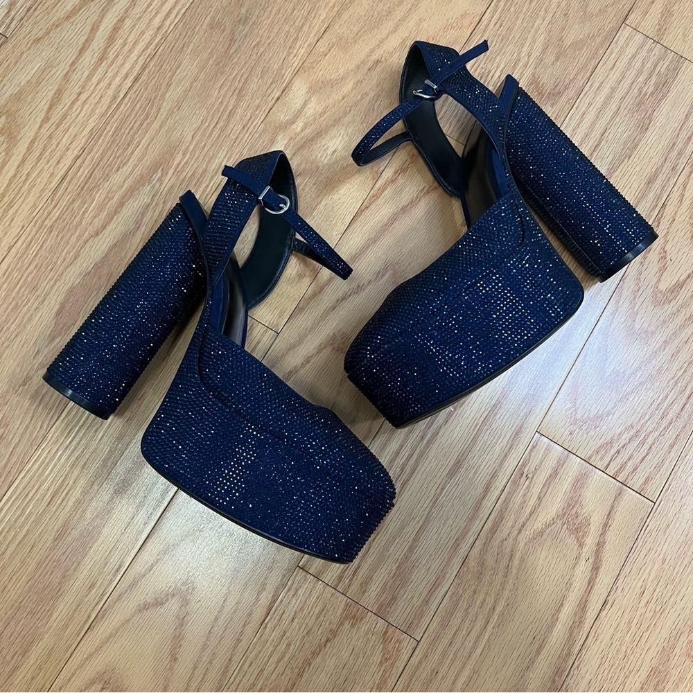 Zara Blue Rhinestone Platform Heels - Picture 3 of 9